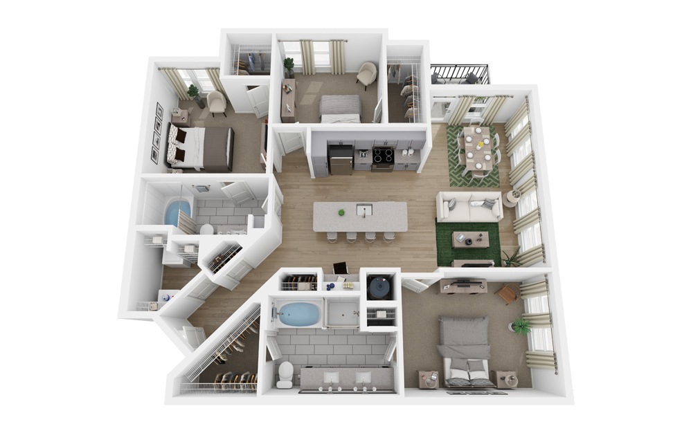 C1 - 3 bedroom floorplan layout with 2 baths and 1450 square feet.