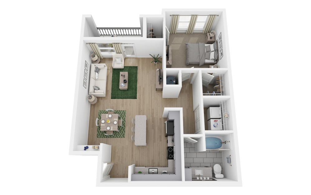 A2 - 1 bedroom floorplan layout with 1 bath and 873 square feet.