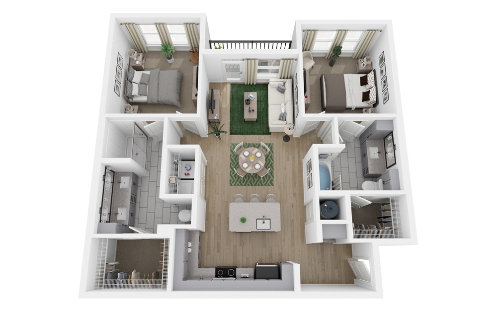 B1 - 2 bedroom floorplan layout with 2 baths and 1089 square feet.