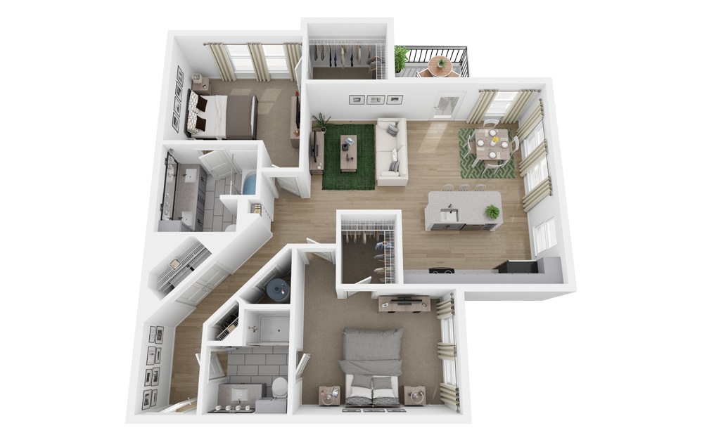 B2 - 2 bedroom floorplan layout with 2 baths and 1184 square feet.
