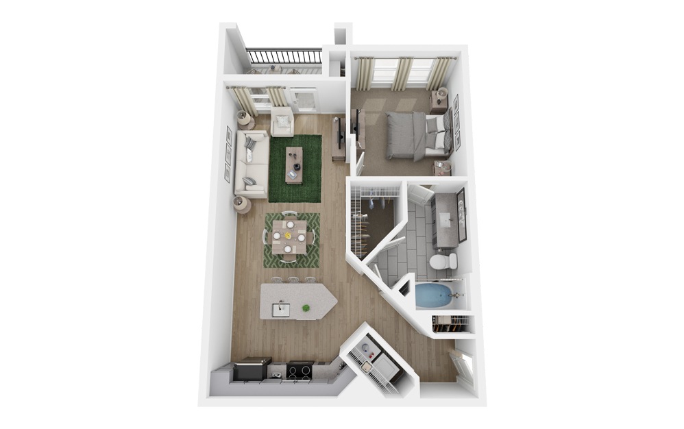 A1 - 1 bedroom floorplan layout with 1 bath and 760 square feet.