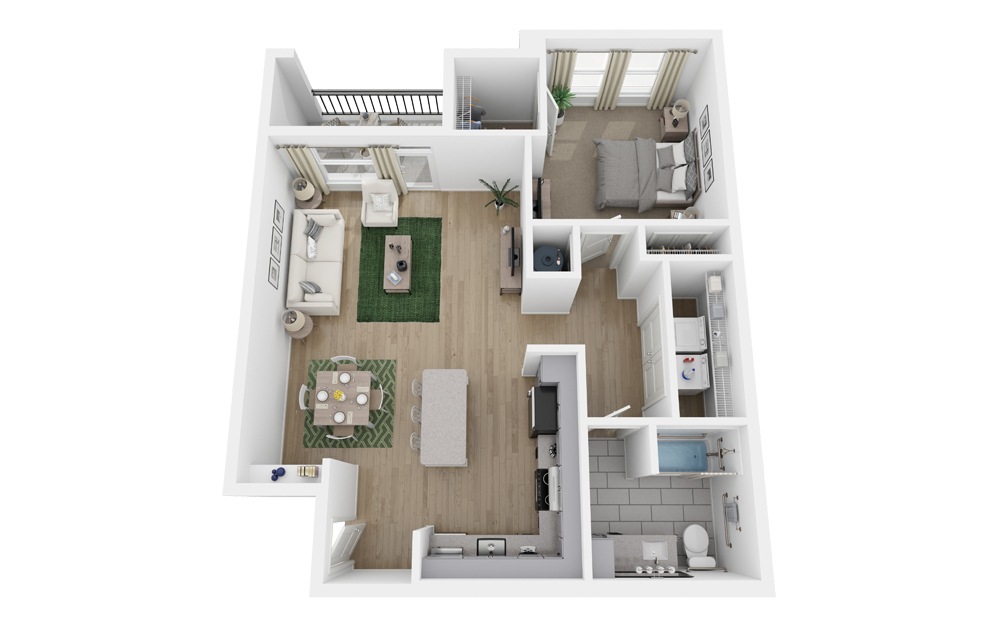 A2-HC - 1 bedroom floorplan layout with 1 bath and 873 square feet.